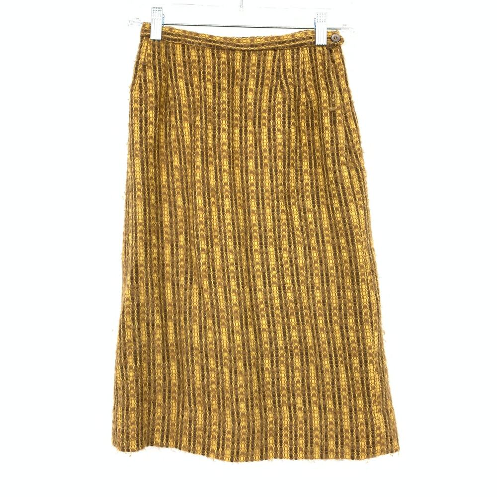 Vintage Tami Sophisticates Wool Pencil Skirt Womens Size 24" Yellow Brown Woven